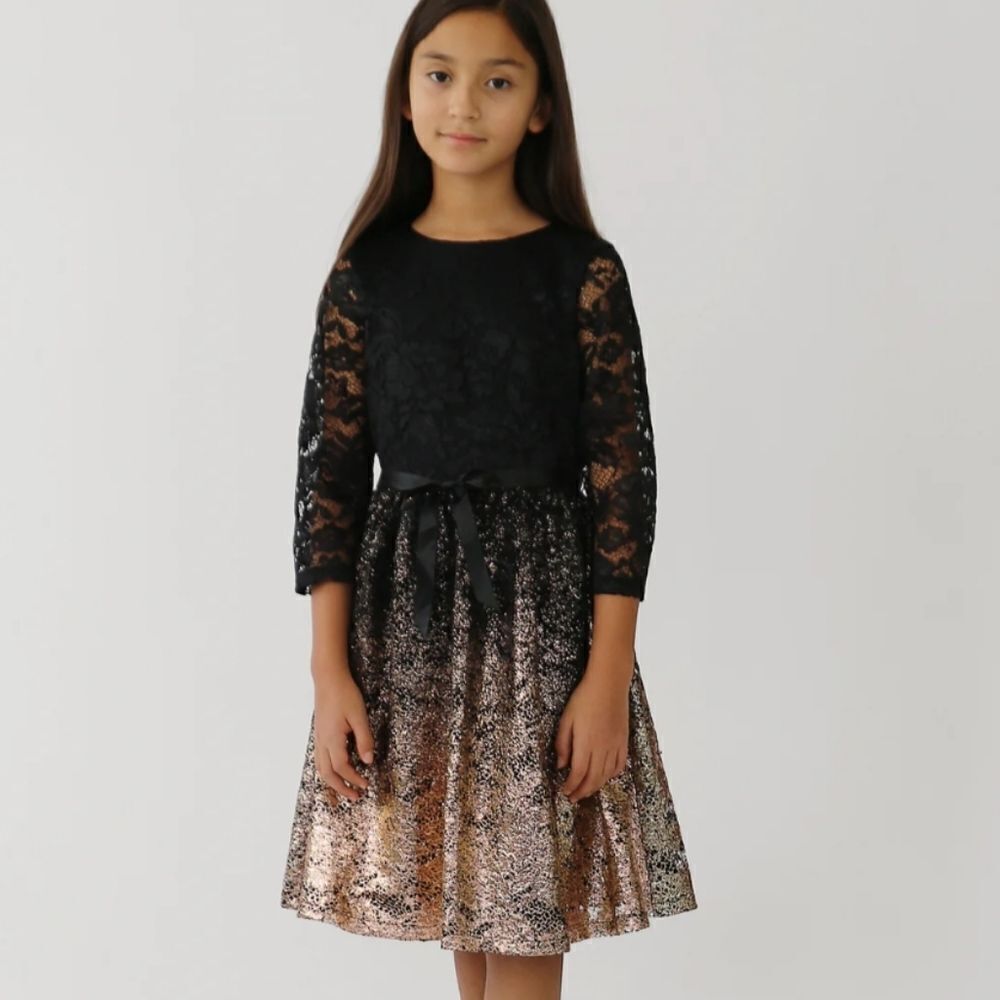 BLUSH by US ANGELS CECILIA FOIL LACE GIRLS DRESS